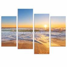 Impression sur toile de paysage côtier / Coucher de soleil sur la plage Décoration murale / Ocean Waves Peinture à l&#39;huile Imprimer